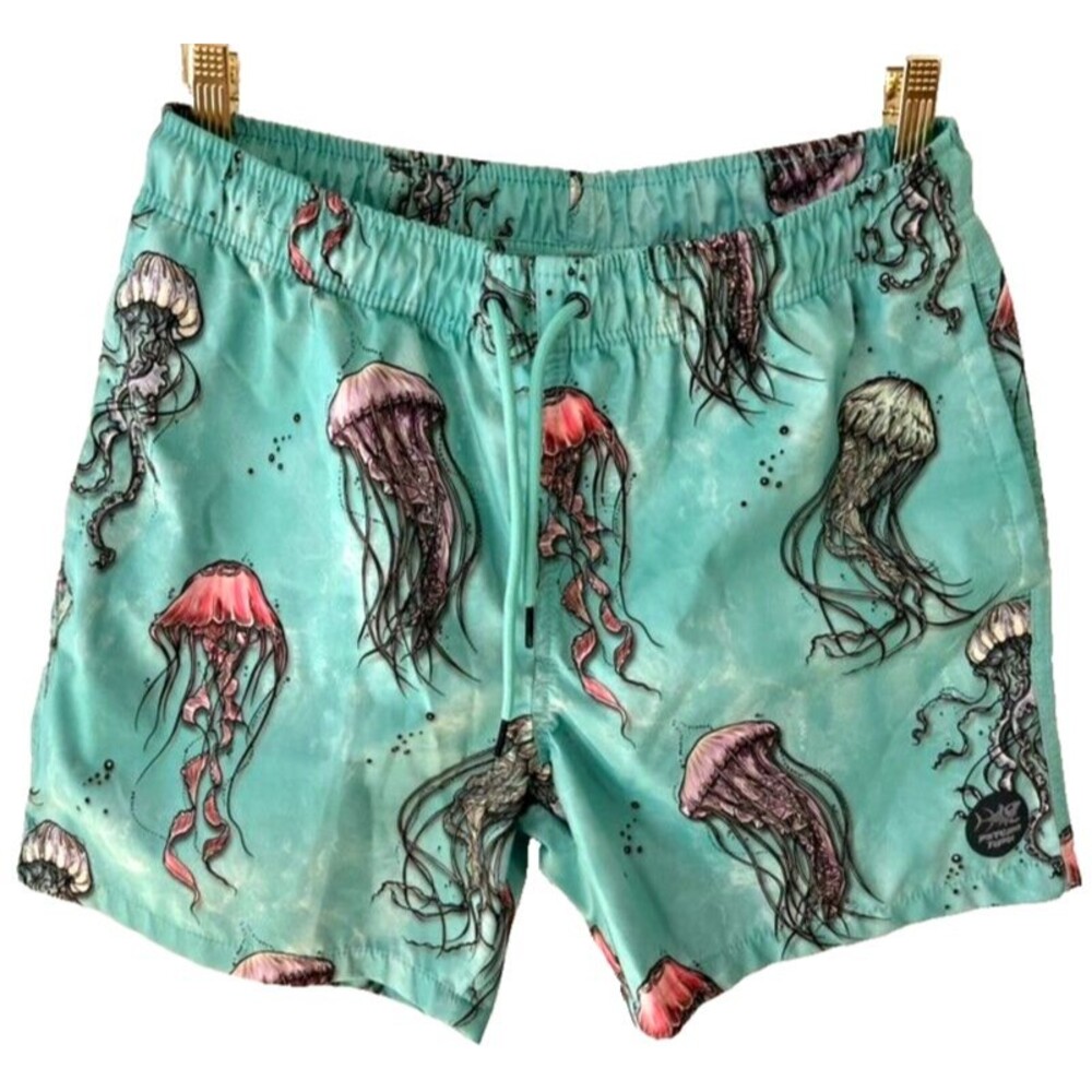 Psycho Tuna Swim Trunks Bathing Suit Jellyfish Jade Green Mens M
